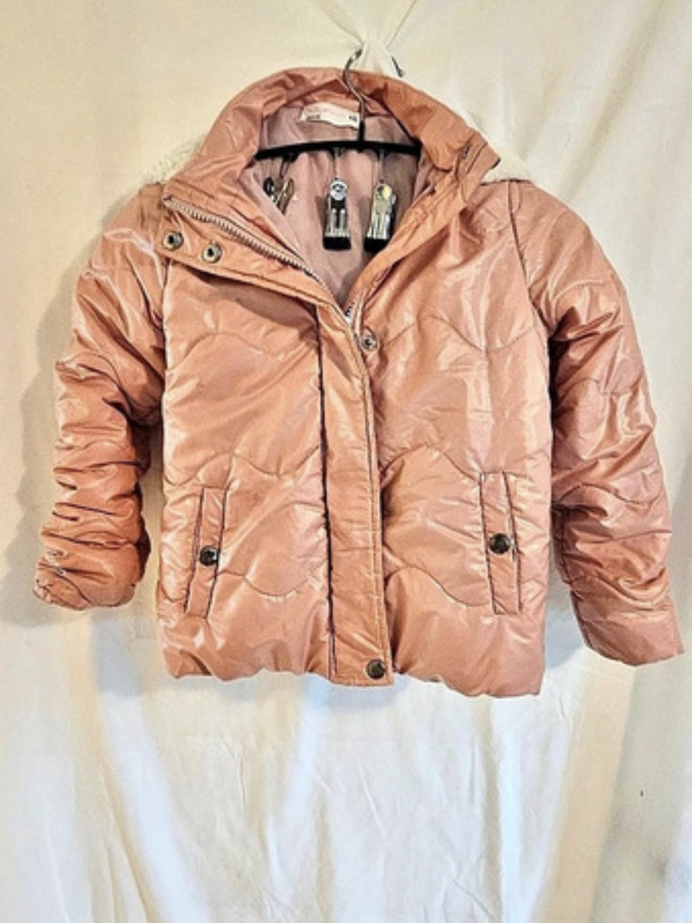 dudu hearts Shimmery Pink Puffer Jacket Size 6X Like New